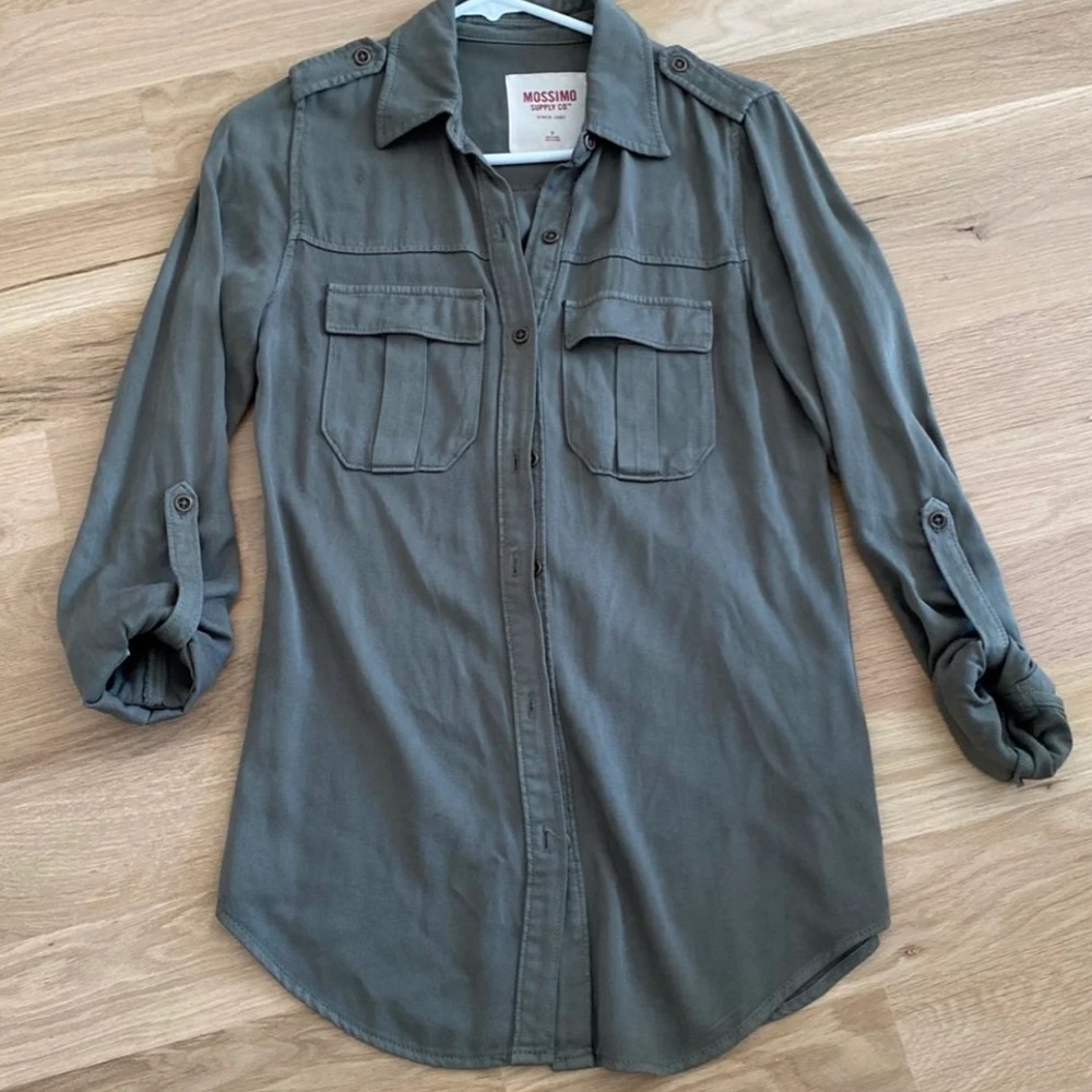 Army green button down
